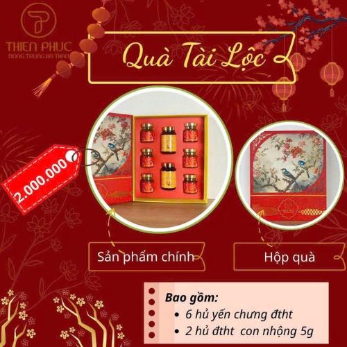 Set quà Tết Tài Lộc với đông trùng hạ thảo, rượu và trà Thiên Phúc.